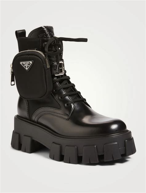 prada army shoes price|Monolith leather combat boots in black .